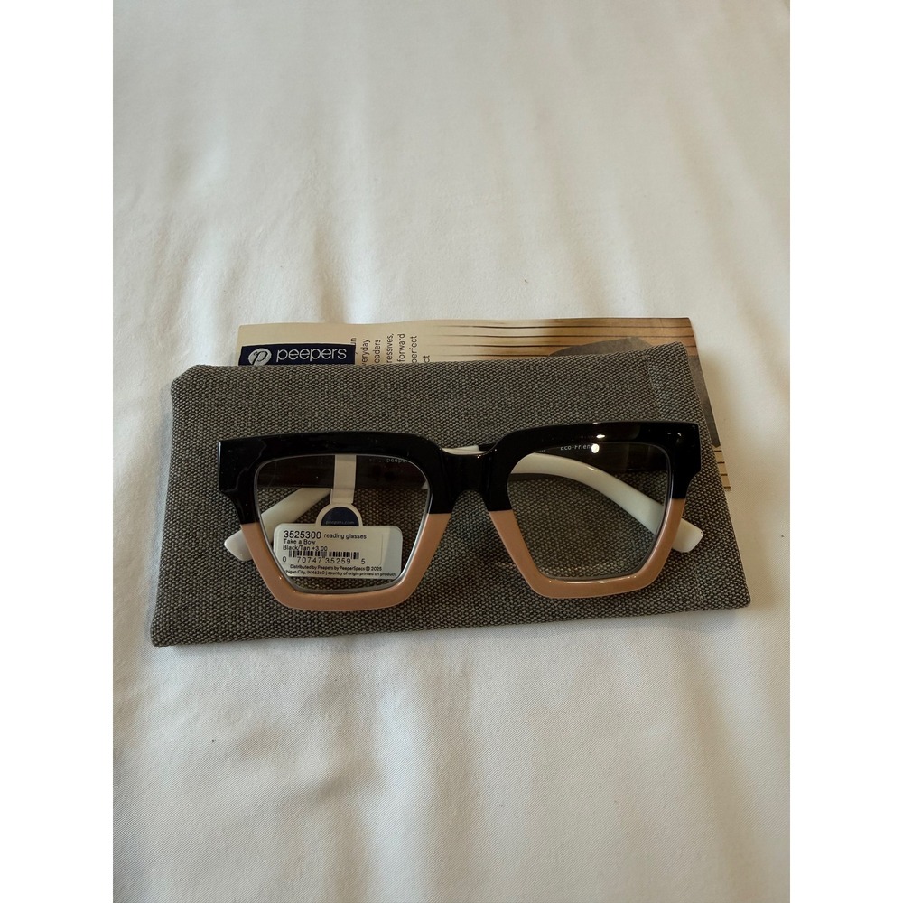 Peepers Take a Bow Blue Light Reading Glasses Black Tan +3.00 3525300 Eco Frame